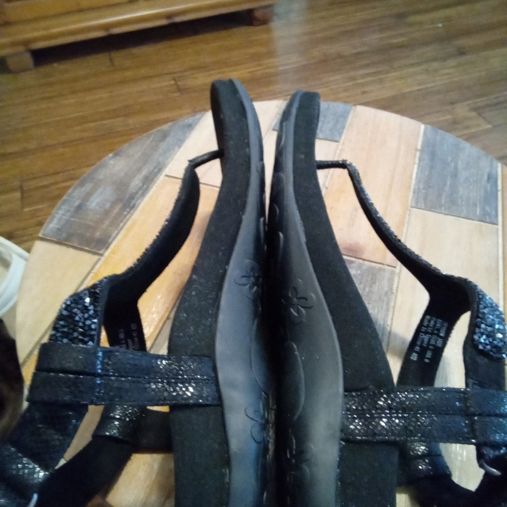 Aetrex Jade Sparkle Women's Black Thong Sandals Size 10 - Picture 12 of 16